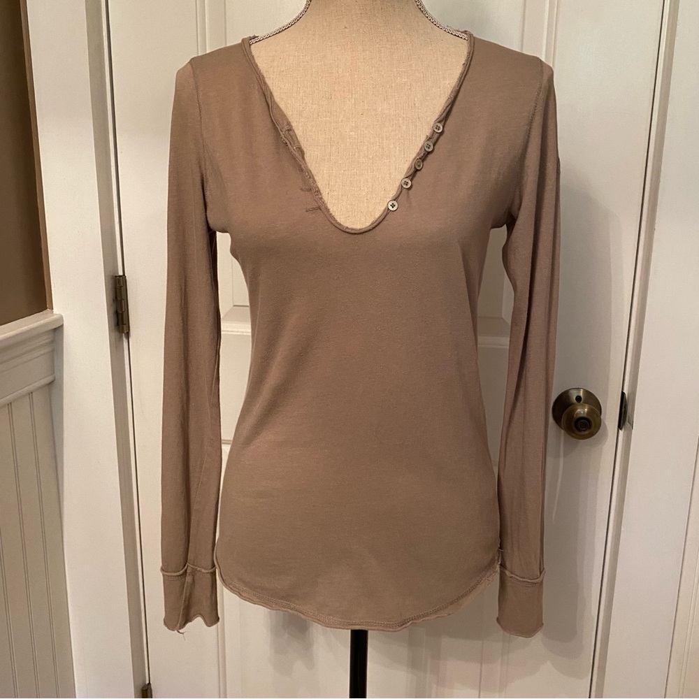 ZADIG & VOLTAIRE TOP TEE LONG SLEEVE GREEN HENLEY TUNISIEN ML GLITTER HEART Sz S